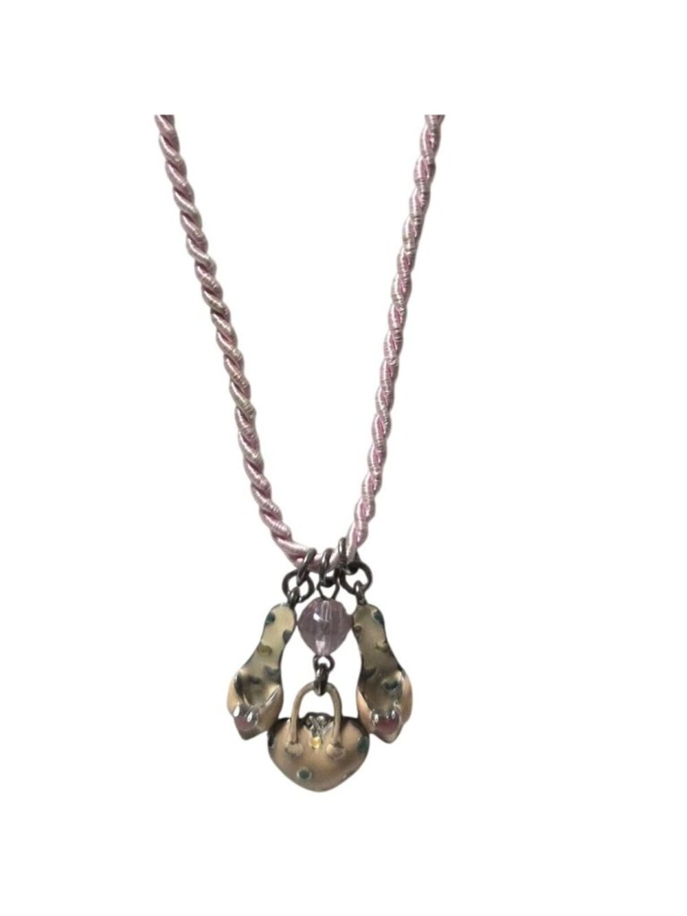 Cookie Lee Charm Necklace Heart Shoe Charms Pink Rope Festival Cottagecore Women